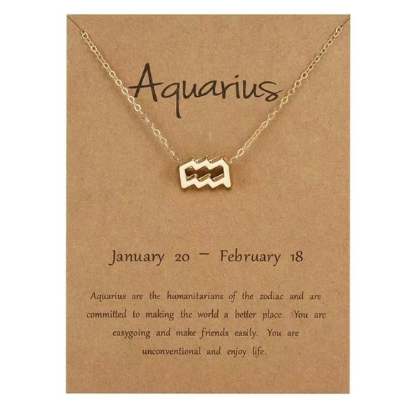 AQUARIUS Zodiac Symbol Gold Necklace 18” - Picture 1 of 1